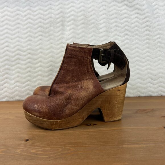 Free People Amber Orchard Heel Platform Clog Two Tone Brown Leather Sz 8.5 EU39 - Picture 6 of 12